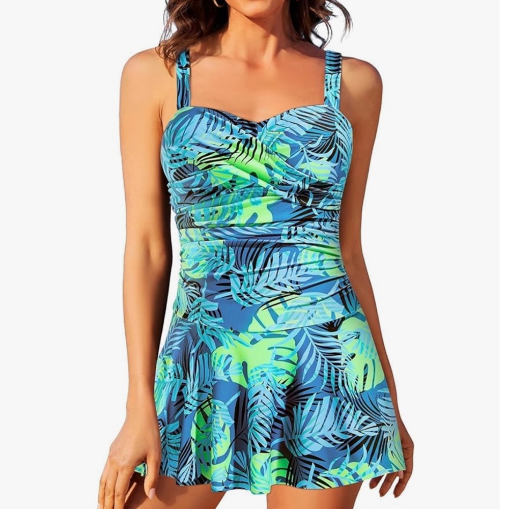NWT Aqua Eve One Piece Modest Swim Dress Tummy Control Swimsuit Bathing Suit